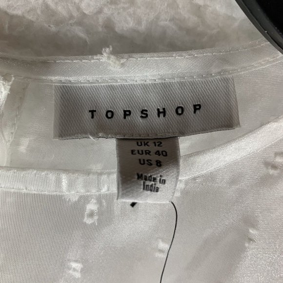 Topshop Sheer Blouse Womens 8 White Crewneck Short Sleeve Textured Pleated‎ 6370 - Picture 3 of 7